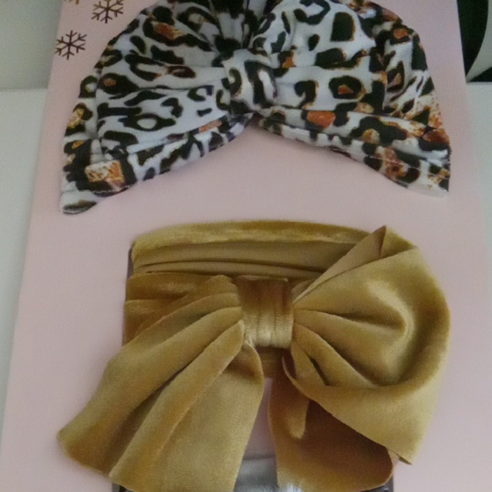 Leopard and Gold Bow Headband Set